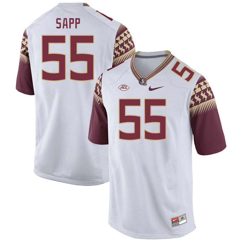 Men #55 Qae'shon Sapp Florida State Seminoles College Football Jerseys Stitched-White - Click Image to Close
